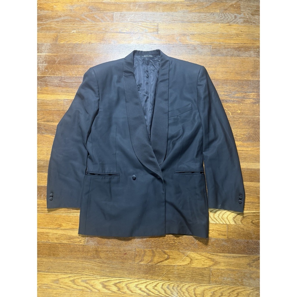 Vintage Canali Tuxedo Wool Peak Satin Lapel Black 1-Button Blazer Jacket 52R